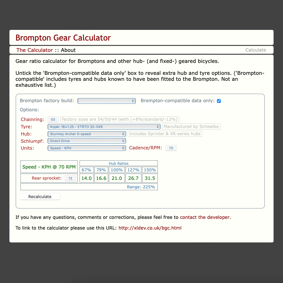 Brompton Gear Calculator